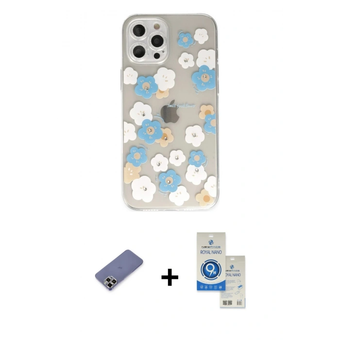 MARSİLYAN™- iPhone 12 Pro Max Kılıf Eksen Asil Prime - Şeffaf Royal Nano Ekran Koruyucu + Metal Kamera Lens Koruma Cam - GD