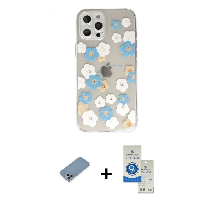 MARSİLYAN™- iPhone 12 Pro Max Kılıf Eksen Asil Prime - Şeffaf Royal Nano Ekran Koruyucu + Shine Kamera Lens Koruma Cam - GI