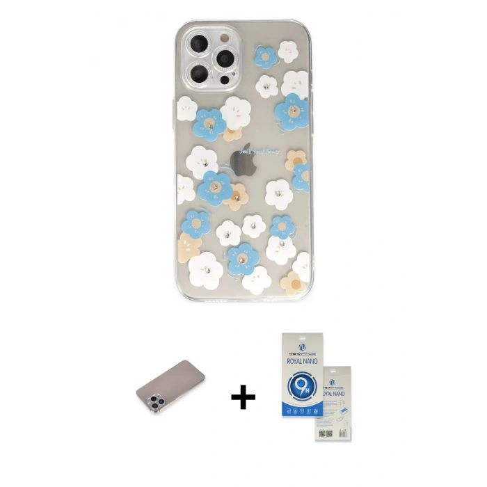 MARSİLYAN™- iPhone 12 Pro Max Kılıf Eksen Asil Prime - Şeffaf Royal Nano Ekran Koruyucu + Shine Kamera Lens Koruma Cam - SABE