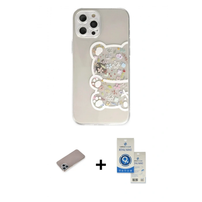 MARSİLYAN™- iPhone 12 Pro Max Kılıf Eksen Asil Prime - Şeffaf Royal Nano Ekran Koruyucu + Shine Kamera Lens Koruma Cam - SABE