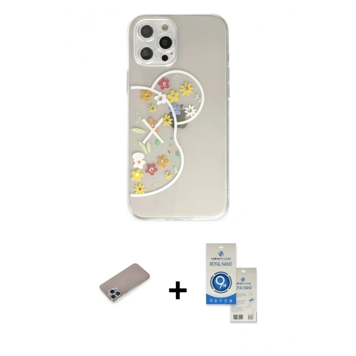 MARSİLYAN™- iPhone 12 Pro Max Kılıf Eksen Asil Prime - Şeffaf Royal Nano Ekran Koruyucu + Shine Kamera Lens Koruma Cam - SABE