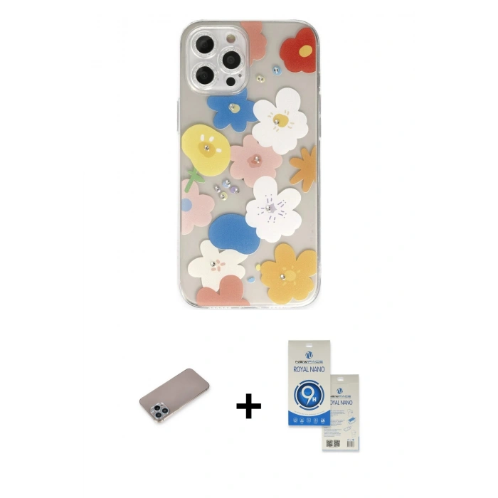 MARSİLYAN™- iPhone 12 Pro Max Kılıf Eksen Asil Prime - Şeffaf Royal Nano Ekran Koruyucu + Shine Kamera Lens Koruma Cam - SABE