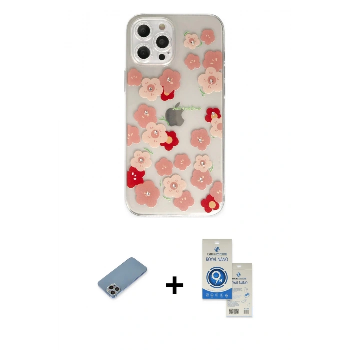 MARSİLYAN™- iPhone 12 Pro Max Kılıf Eksen Asil Prime - Şeffaf Royal Nano Ekran Koruyucu + Shine Kamera Lens Koruma Cam - GI