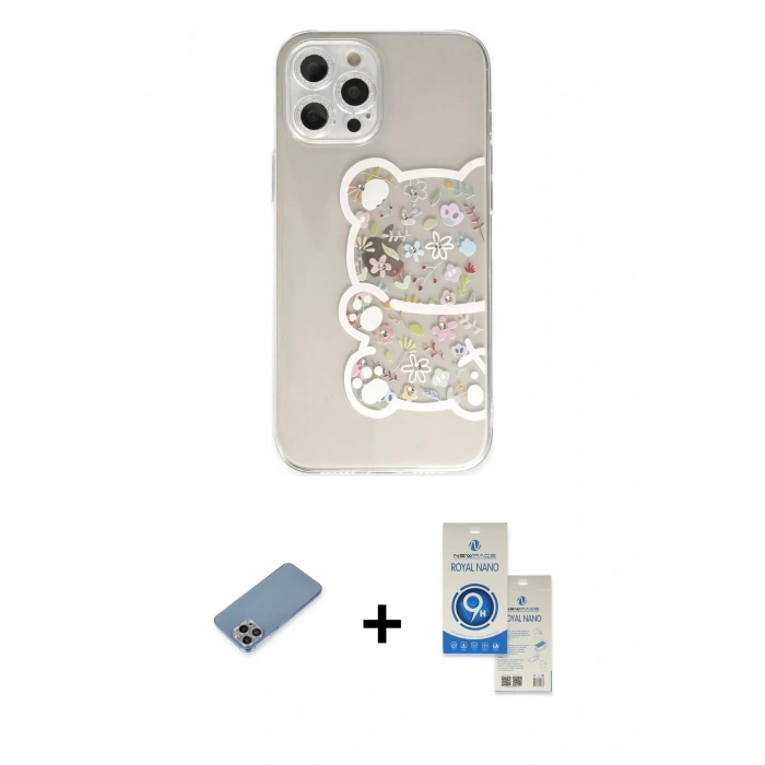 MARSİLYAN™- iPhone 12 Pro Max Kılıf Eksen Asil Prime - Şeffaf Royal Nano Ekran Koruyucu + Shine Kamera Lens Koruma Cam - GI