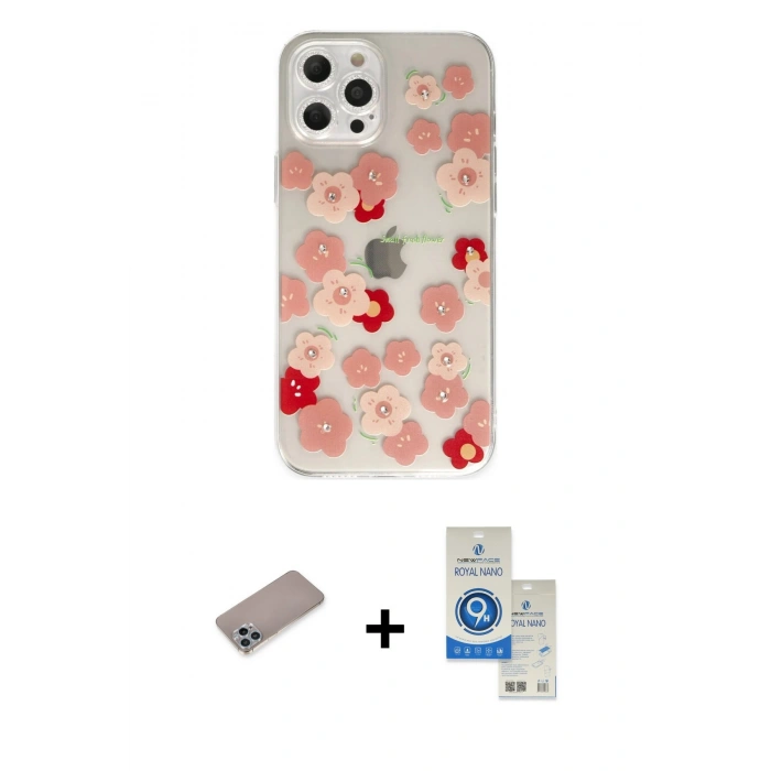 MARSİLYAN™- iPhone 12 Pro Max Kılıf Eksen Asil Prime - Şeffaf Royal Nano Ekran Koruyucu + Shine Kamera Lens Koruma Cam - SABE