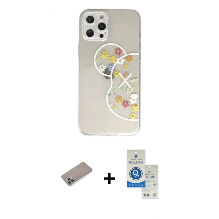 MARSİLYAN™- iPhone 12 Pro Max Kılıf Eksen Asil Prime - Şeffaf Royal Nano Ekran Koruyucu + Shine Kamera Lens Koruma Cam - SABE