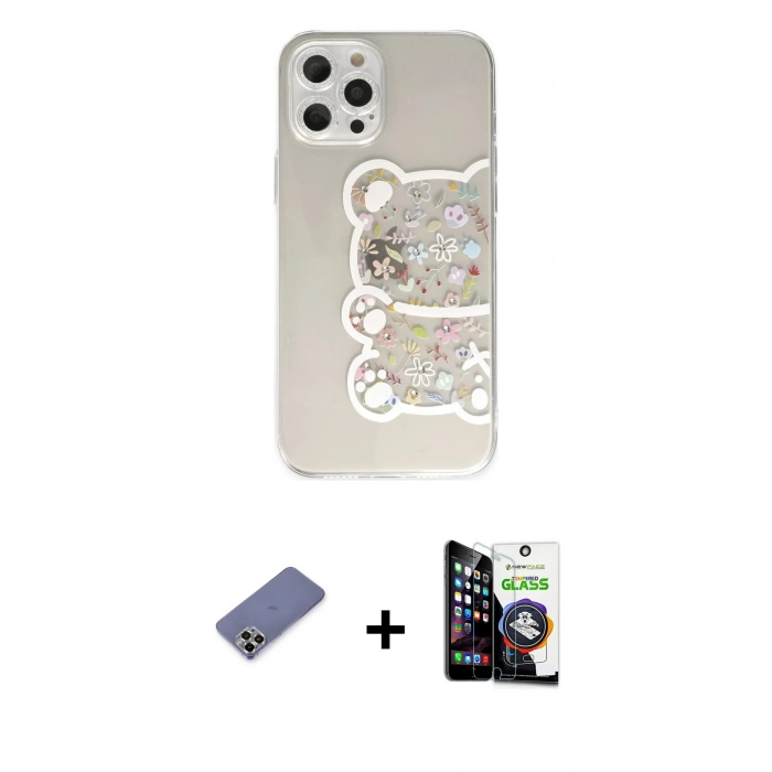 MARSİLYAN™- iPhone 12 Pro Max Kılıf Eksen Asil Prime - Şeffaf Temperli Cam Ekran Koruyucu + Metal Kamera Lens Koruma Cam - GD