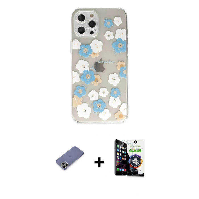 MARSİLYAN™- iPhone 12 Pro Max Kılıf Eksen Asil Prime - Şeffaf Temperli Cam Ekran Koruyucu + Metal Kamera Lens Koruma Cam - GD