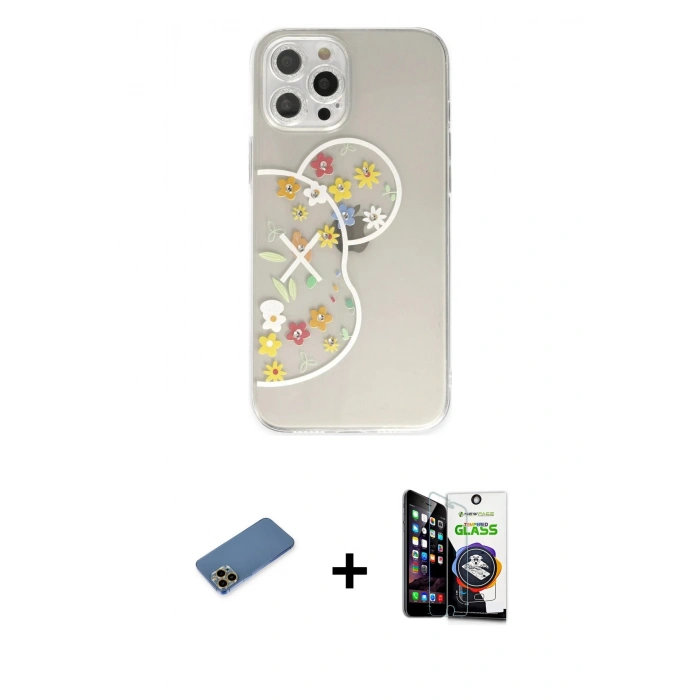 MARSİLYAN™- iPhone 12 Pro Max Kılıf Eksen Asil Prime - Şeffaf Temperli Cam Ekran Koruyucu + Shine Kamera Lens Koruma Cam - GD
