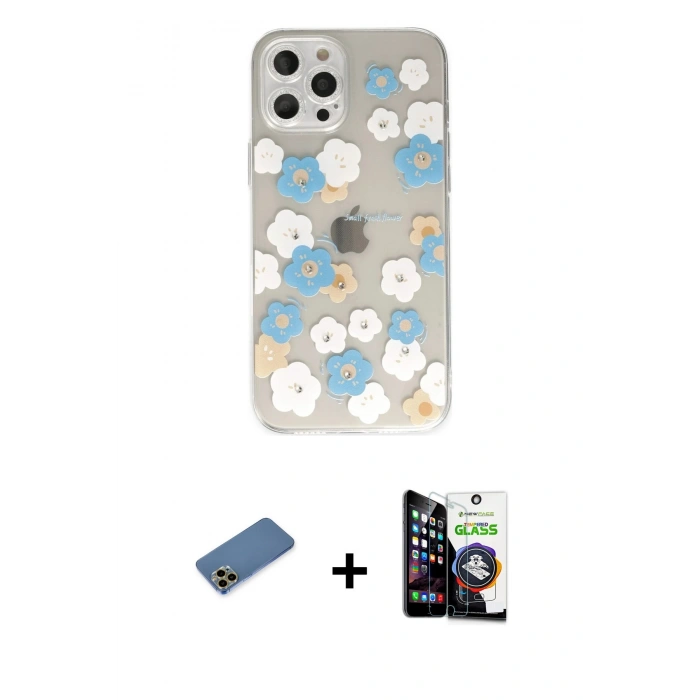 MARSİLYAN™- iPhone 12 Pro Max Kılıf Eksen Asil Prime - Şeffaf Temperli Cam Ekran Koruyucu + Shine Kamera Lens Koruma Cam - GD