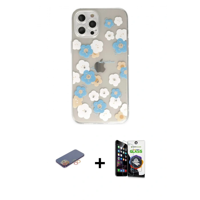 MARSİLYAN™- iPhone 12 Pro Max Kılıf Eksen Asil Prime - Şeffaf Temperli Cam Ekran Koruyucu + Renkli Kamera Lens Koruma Cam - TU
