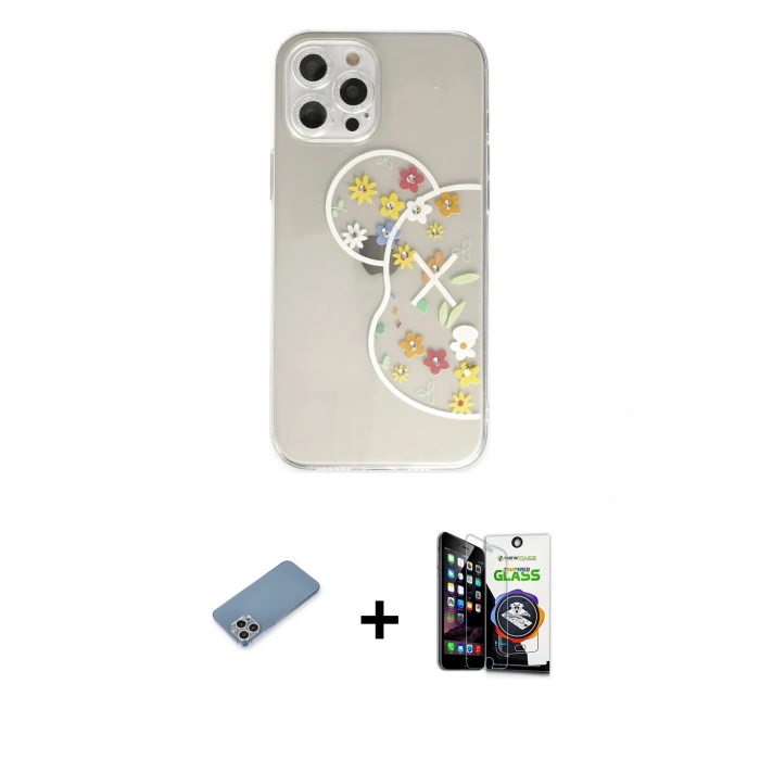 MARSİLYAN™- iPhone 12 Pro Max Kılıf Eksen Asil Prime - Şeffaf Temperli Cam Ekran Koruyucu + Shine Kamera Lens Koruma Cam - GS