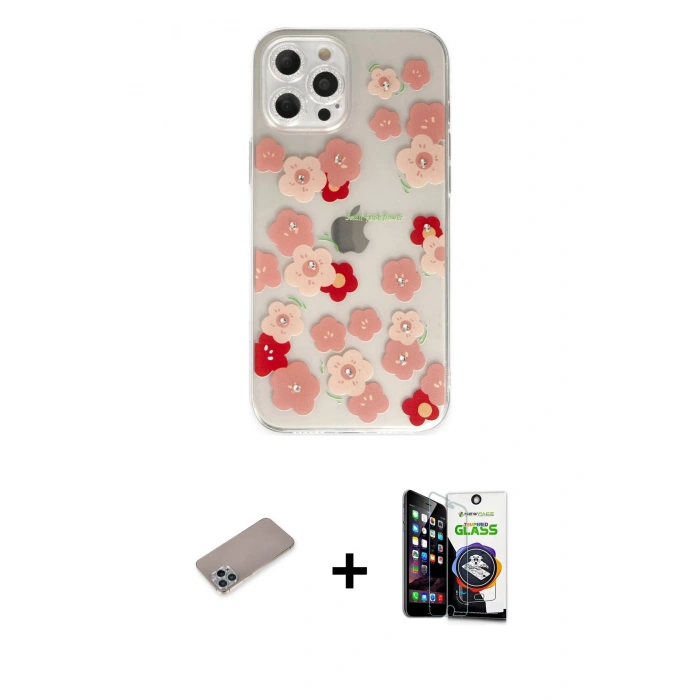 MARSİLYAN™- iPhone 12 Pro Max Kılıf Eksen Asil Prime - Şeffaf Temperli Cam Ekran Koruyucu + Shine Kamera Lens Koruma Cam - SABE