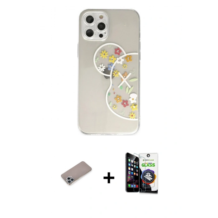 MARSİLYAN™- iPhone 12 Pro Max Kılıf Eksen Asil Prime - Şeffaf Temperli Cam Ekran Koruyucu + Shine Kamera Lens Koruma Cam - SABE
