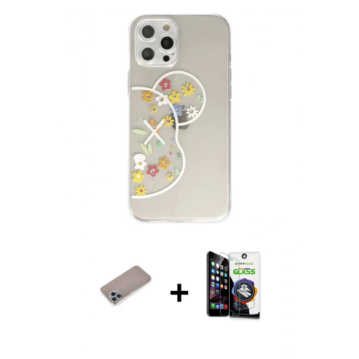 MARSİLYAN™- iPhone 12 Pro Max Kılıf Eksen Asil Prime - Şeffaf Temperli Cam Ekran Koruyucu + Shine Kamera Lens Koruma Cam - SABE