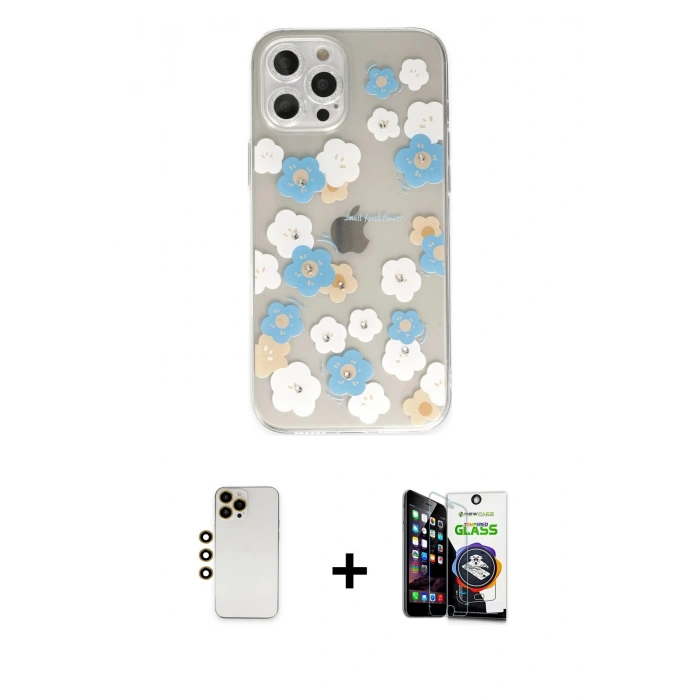 MARSİLYAN™- iPhone 12 Pro Max Kılıf Eksen Asil Prime - Şeffaf Temperli Cam Ekran Koruyucu + Shine Kamera Lens - GD