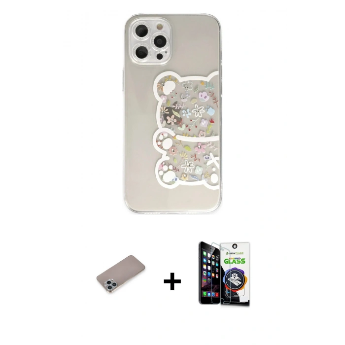 MARSİLYAN™- iPhone 12 Pro Max Kılıf Eksen Asil Prime - Şeffaf Temperli Cam Ekran Koruyucu + Shine Kamera Lens Koruma Cam - SABE