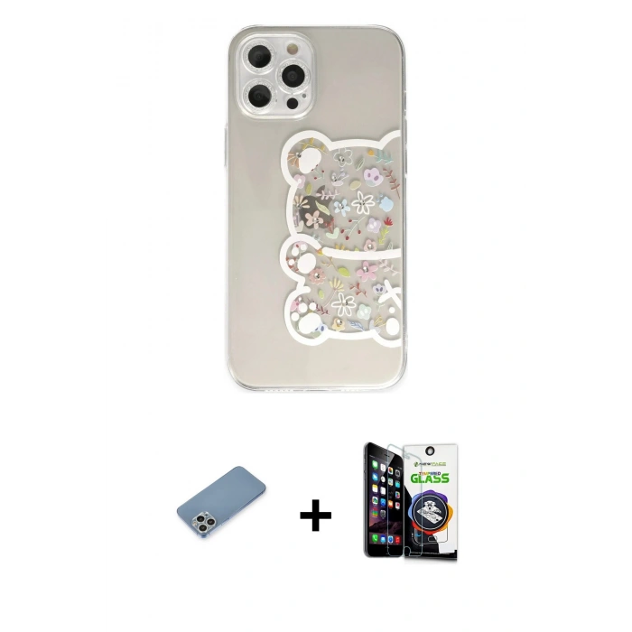 MARSİLYAN™- iPhone 12 Pro Max Kılıf Eksen Asil Prime - Şeffaf Temperli Cam Ekran Koruyucu + Shine Kamera Lens Koruma Cam - GS