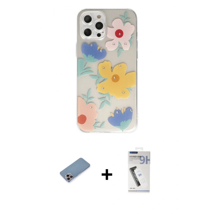 MARSİLYAN™- iPhone 12 Pro Max Kılıf Eksen Asil Prime - Şeffaf Uv Polymer Nano Ekran Koruyucu + Shine Kamera Lens Koruma Cam - PE