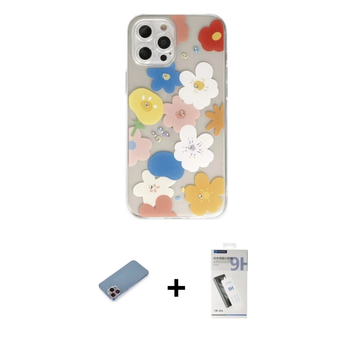 MARSİLYAN™- iPhone 12 Pro Max Kılıf Eksen Asil Prime - Şeffaf Uv Polymer Nano Ekran Koruyucu + Shine Kamera Lens Koruma Cam - PE