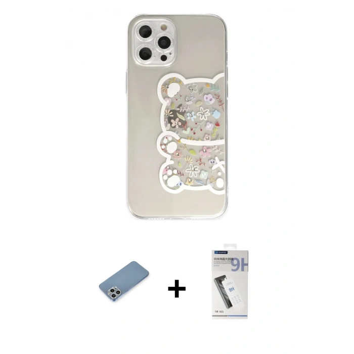 MARSİLYAN™- iPhone 12 Pro Max Kılıf Eksen Asil Prime - Şeffaf Uv Polymer Nano Ekran Koruyucu + Shine Kamera Lens Koruma Cam - GS