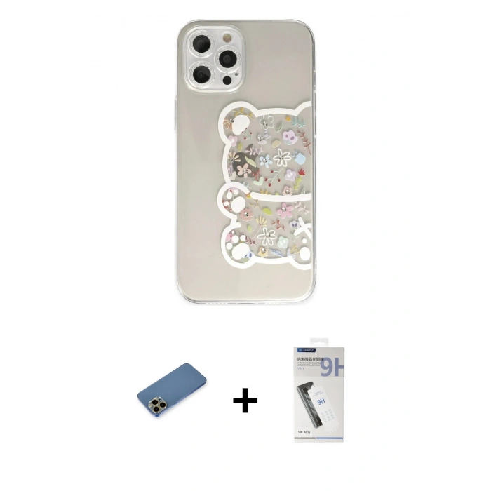 MARSİLYAN™- iPhone 12 Pro Max Kılıf Eksen Asil Prime - Şeffaf Uv Polymer Nano Ekran Koruyucu + Shine Kamera Lens Koruma Cam - GD