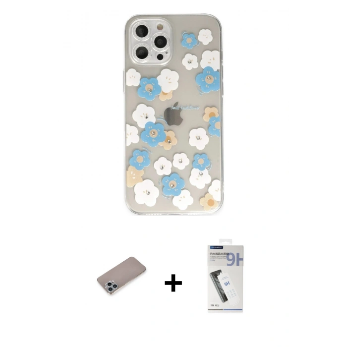MARSİLYAN™- iPhone 12 Pro Max Kılıf Eksen Asil Prime - Şeffaf Uv Polymer Nano Ekran Koruyucu + Shine Kamera Lens Koruma Cam - SABE