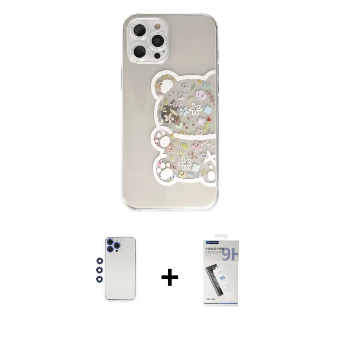 MARSİLYAN™- iPhone 12 Pro Max Kılıf Eksen Asil Prime - Şeffaf Uv Polymer Nano Ekran Koruyucu + Shine Kamera Lens - LT