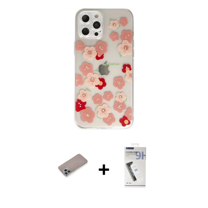 MARSİLYAN™- iPhone 12 Pro Max Kılıf Eksen Asil Prime - Şeffaf Uv Polymer Nano Ekran Koruyucu + Shine Kamera Lens Koruma Cam - SABE