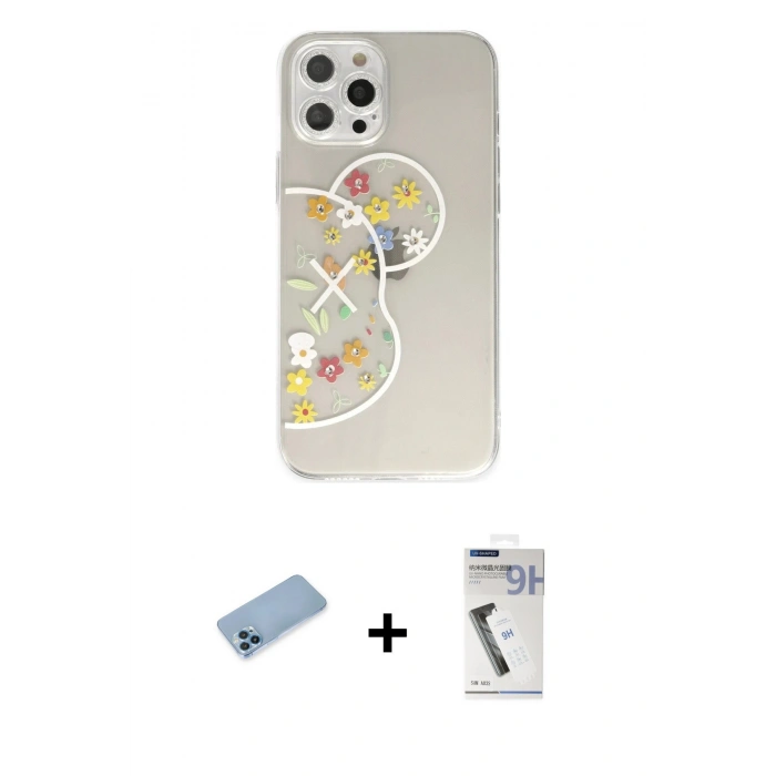 MARSİLYAN™- iPhone 12 Pro Max Kılıf Eksen Asil Prime - Şeffaf Uv Polymer Nano Ekran Koruyucu + Shine Kamera Lens Koruma Cam - MI