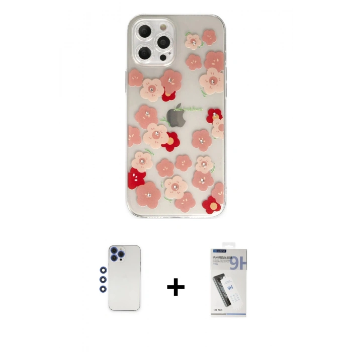 MARSİLYAN™- iPhone 12 Pro Max Kılıf Eksen Asil Prime - Şeffaf Uv Polymer Nano Ekran Koruyucu + Shine Kamera Lens - LT