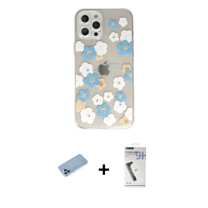 MARSİLYAN™- iPhone 12 Pro Max Kılıf Eksen Asil Prime - Şeffaf Uv Polymer Nano Ekran Koruyucu + Shine Kamera Lens Koruma Cam - MI
