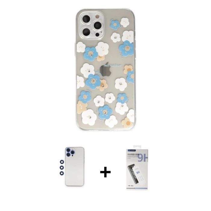 MARSİLYAN™- iPhone 12 Pro Max Kılıf Eksen Asil Prime - Şeffaf Uv Polymer Nano Ekran Koruyucu + Shine Kamera Lens - LT