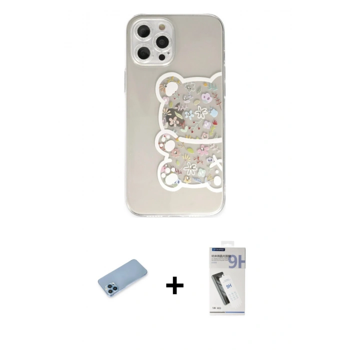 MARSİLYAN™- iPhone 12 Pro Max Kılıf Eksen Asil Prime - Şeffaf Uv Polymer Nano Ekran Koruyucu + Shine Kamera Lens Koruma Cam - MI