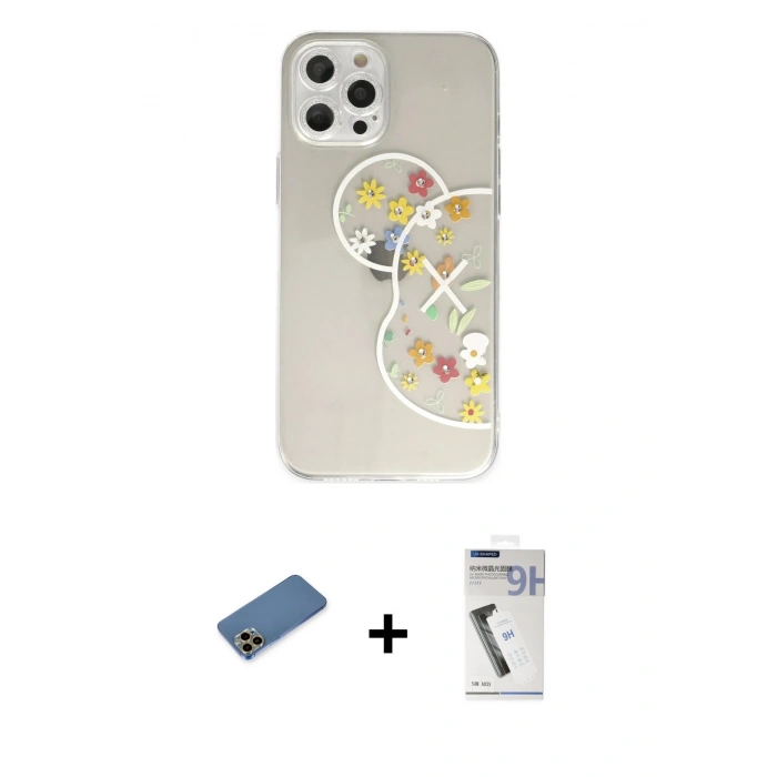 MARSİLYAN™- iPhone 12 Pro Max Kılıf Eksen Asil Prime - Şeffaf Uv Polymer Nano Ekran Koruyucu + Shine Kamera Lens Koruma Cam - GD