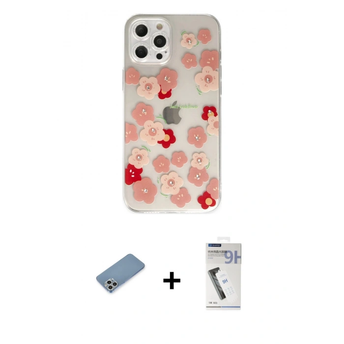 MARSİLYAN™- iPhone 12 Pro Max Kılıf Eksen Asil Prime - Şeffaf Uv Polymer Nano Ekran Koruyucu + Shine Kamera Lens Koruma Cam - GS