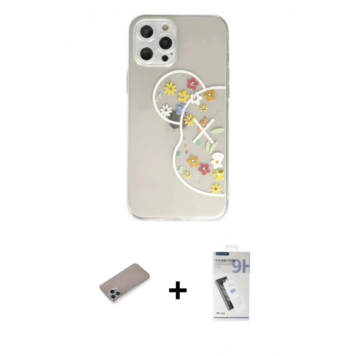 MARSİLYAN™- iPhone 12 Pro Max Kılıf Eksen Asil Prime - Şeffaf Uv Polymer Nano Ekran Koruyucu + Shine Kamera Lens Koruma Cam - SABE