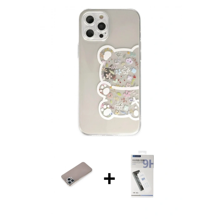 MARSİLYAN™- iPhone 12 Pro Max Kılıf Eksen Asil Prime - Şeffaf Uv Polymer Nano Ekran Koruyucu + Shine Kamera Lens Koruma Cam - SABE