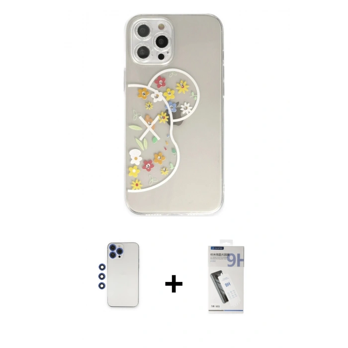 MARSİLYAN™- iPhone 12 Pro Max Kılıf Eksen Asil Prime - Şeffaf Uv Polymer Nano Ekran Koruyucu + Shine Kamera Lens - LT