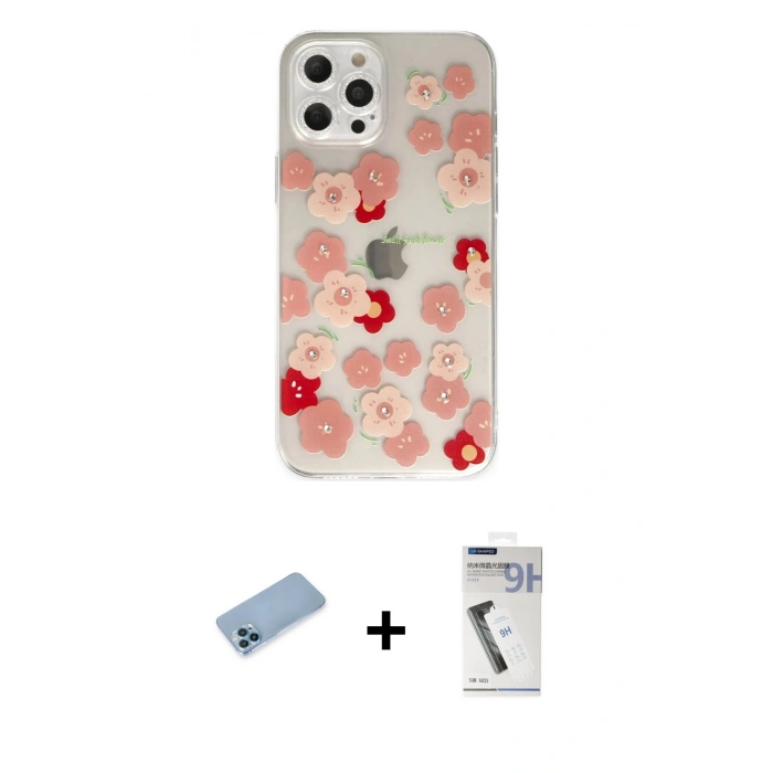 MARSİLYAN™- iPhone 12 Pro Max Kılıf Eksen Asil Prime - Şeffaf Uv Polymer Nano Ekran Koruyucu + Shine Kamera Lens Koruma Cam - MI