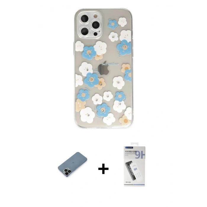 MARSİLYAN™- iPhone 12 Pro Max Kılıf Eksen Asil Prime - Şeffaf Uv Polymer Nano Ekran Koruyucu + Shine Kamera Lens Koruma Cam - SH