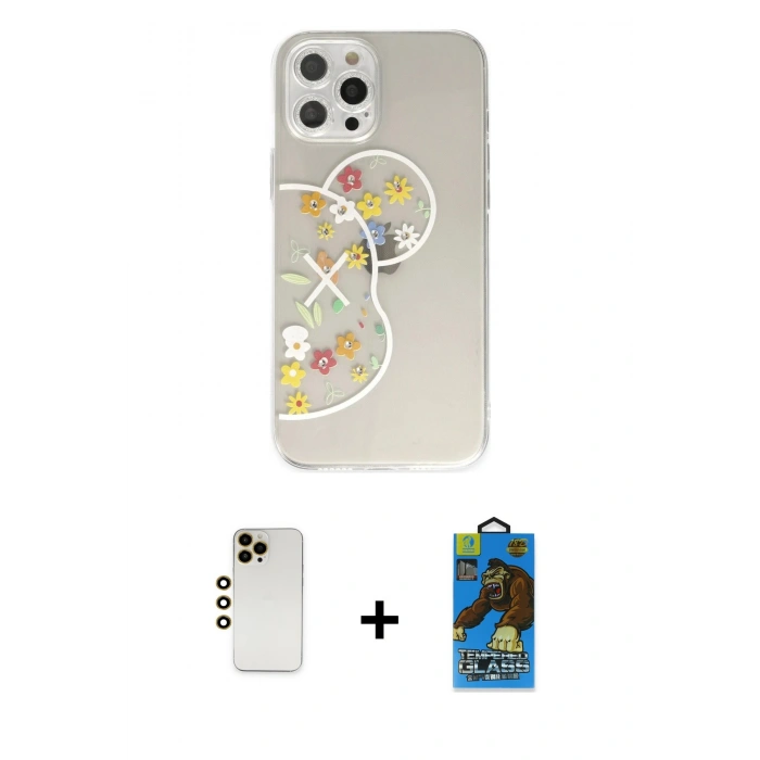 MARSİLYAN™- iPhone 12 Pro Max Kılıf Eksen Asil Prime - Siyah 18D Cam Ekran Koruyucu + Shine Kamera Lens - GD