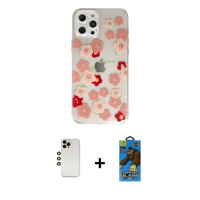 MARSİLYAN™- iPhone 12 Pro Max Kılıf Eksen Asil Prime - Siyah 18D Cam Ekran Koruyucu + Shine Kamera Lens - GD