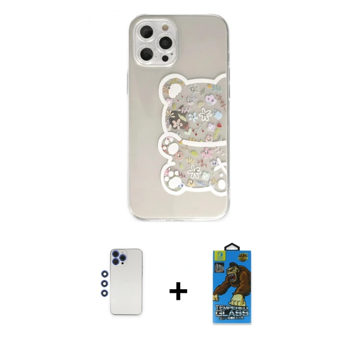 MARSİLYAN™- iPhone 12 Pro Max Kılıf Eksen Asil Prime - Siyah 18D Cam Ekran Koruyucu + Shine Kamera Lens - LT