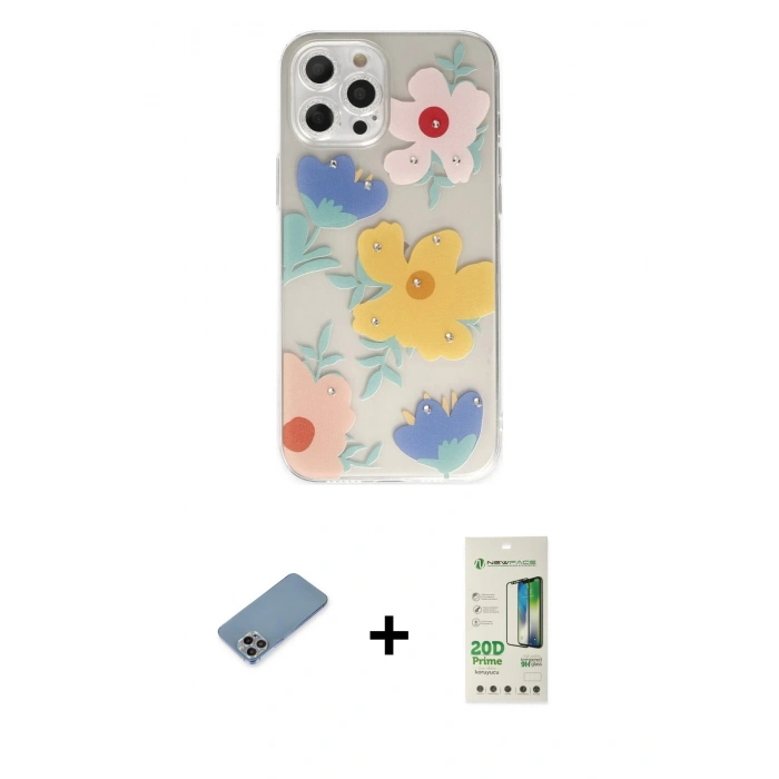 MARSİLYAN™- iPhone 12 Pro Max Kılıf Eksen Asil Prime - Siyah 20D Premium Cam Ekran Koruyucu + Shine Kamera Lens Koruma Cam - GI