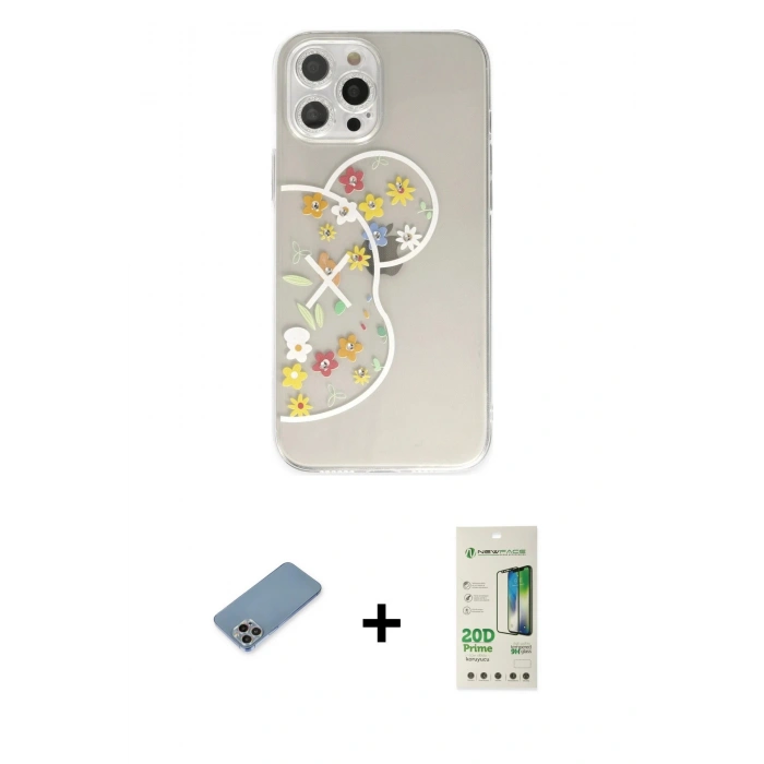 MARSİLYAN™- iPhone 12 Pro Max Kılıf Eksen Asil Prime - Siyah 20D Premium Cam Ekran Koruyucu + Shine Kamera Lens Koruma Cam - GI