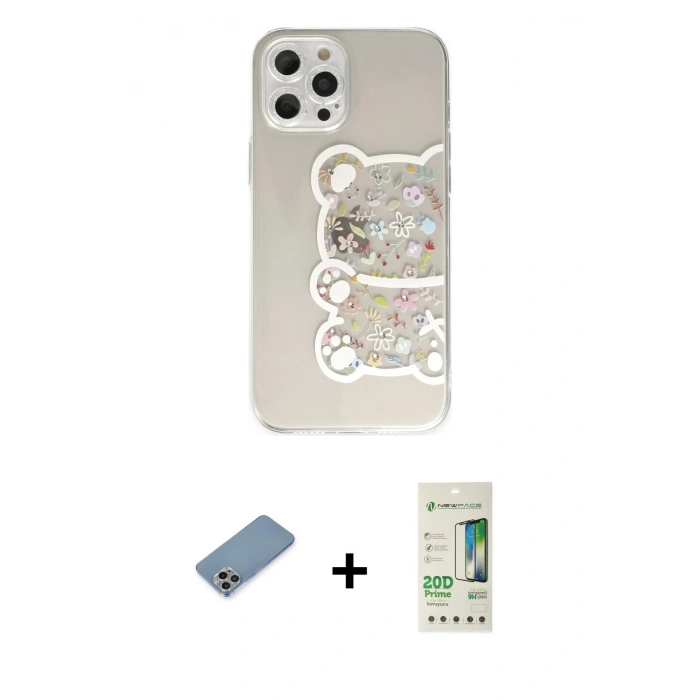 MARSİLYAN™- iPhone 12 Pro Max Kılıf Eksen Asil Prime - Siyah 20D Premium Cam Ekran Koruyucu + Shine Kamera Lens Koruma Cam - GI