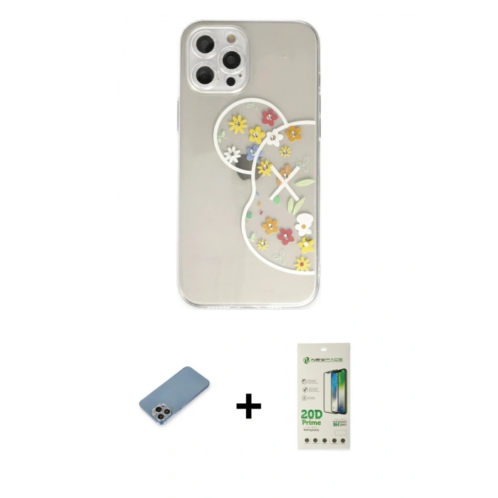 MARSİLYAN™- iPhone 12 Pro Max Kılıf Eksen Asil Prime - Siyah 20D Premium Cam Ekran Koruyucu + Shine Kamera Lens Koruma Cam - GI