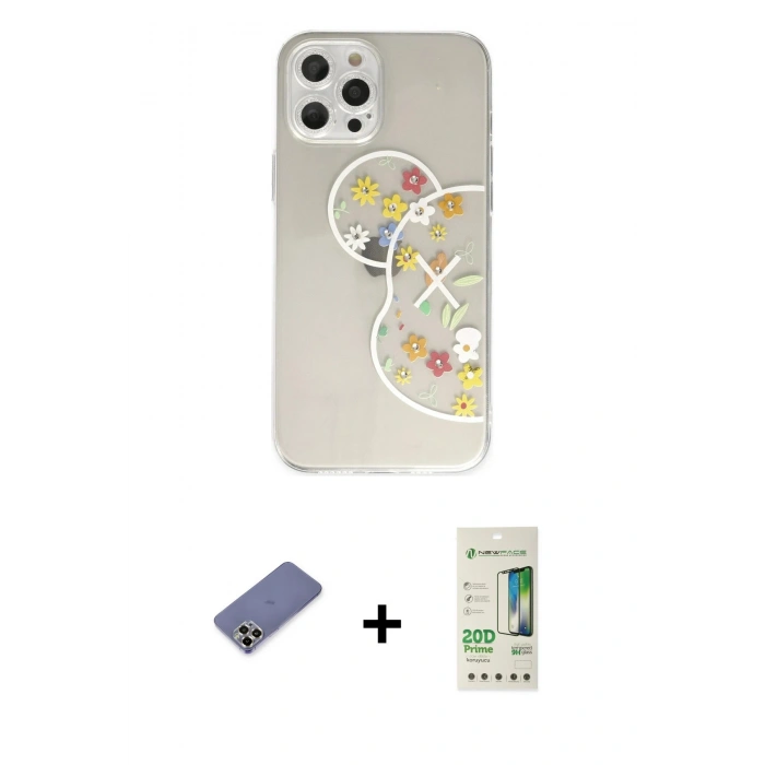 MARSİLYAN™- iPhone 12 Pro Max Kılıf Eksen Asil Prime - Siyah 20D Premium Cam Ekran Koruyucu + Metal Kamera Lens Koruma Cam - GD