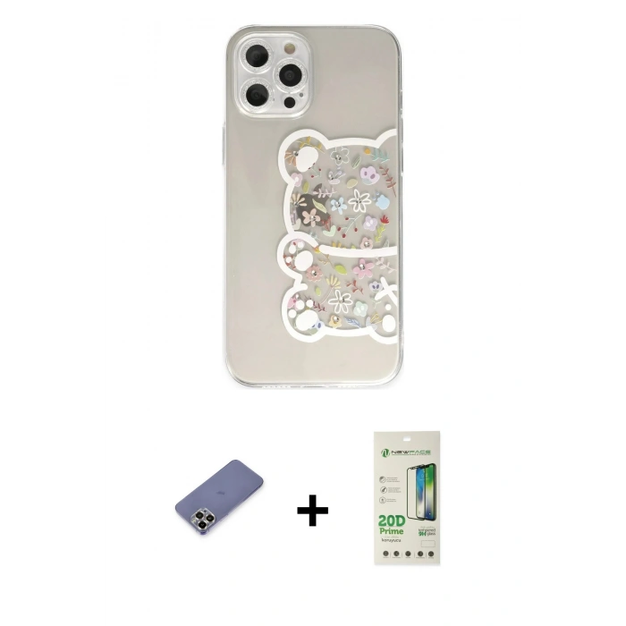 MARSİLYAN™- iPhone 12 Pro Max Kılıf Eksen Asil Prime - Siyah 20D Premium Cam Ekran Koruyucu + Metal Kamera Lens Koruma Cam - GD